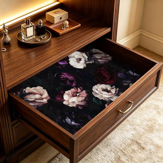 ILHIIOR Dark Floral Peel and Stick Wallpaper 17.5 x 118 Inches | Leaf Removable Self Adhesive Waterproof Contact Paper, Renter Friendly Decor for Cabinets, Drawers & Bedroom Walls