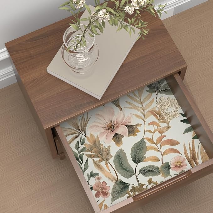 Vintage Pink Green Gold Floral Botanical Wallpaper 17.5''x393'' | Self Adhesive/Removable/Waterproof/Thick Vinyl Contact Paper for Bathroom Bedroom Shelf Cabinet Drawer,Prepasted,Easy Peel