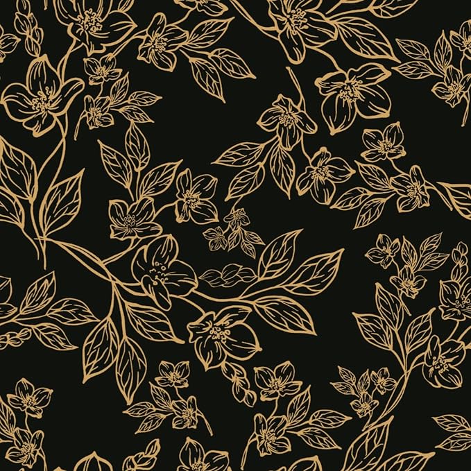 Ismoon Peel and Stick Wallpaper Black and Gold Stick on Wallpaper Dark Floral 17.3x78.7in Black Modern Wall Paper Removable Self Adhesive Contact Paper for Bedroom Cabinets Shelf Liner Vinyl