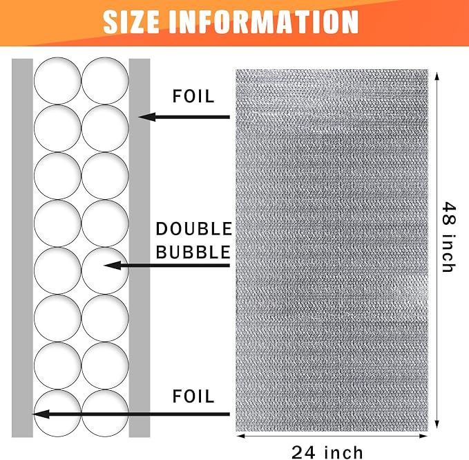Gerrii 8 Pcs Garage Door Insulation Kit Double Bubble Insulation Panels Reflective Film Aluminum Radiant Barrier Thermal Shield with Adhesive Tape for Garage Greenhouse Attics Walls (24 x 48 Inch)