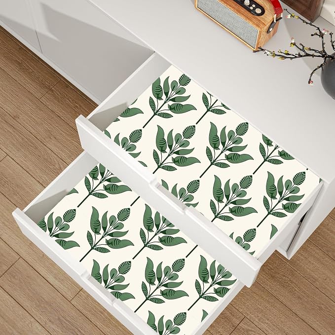 BOKEBEVE Boho Leaf Peel Stick Wallpaper Damask Beige Green 17.5 x 393.5In | Extra Long Modern Symmetry Contact Paper Floral Wall Paper for Bedroom Accent Walls Nursery Renter Friendly Removable