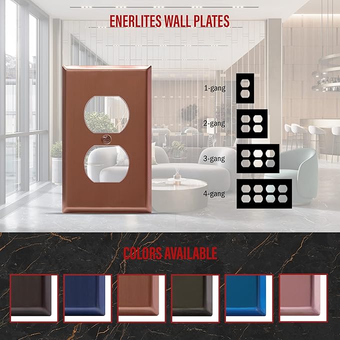 ENERLITES Duplex Receptacle Metal Wall Plate, Stainless Steel Outlet Cover, Corrosion Resistant, Standard Size 1-Gang 4.50" x 2.76", Stainless Steel 201, 7721-BRG, Brushed Rose Gold