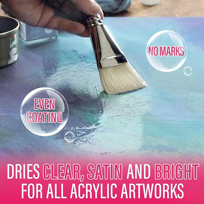 Satin Varnish for Acrylic Painting, Satin & Semi-Gloss Acrylic Varnish, Non-Yellowing, Non-Toxic, Anti-Crazing, Satin Finish, Clear Coat for Artwork, for Pro, Hobby Artists