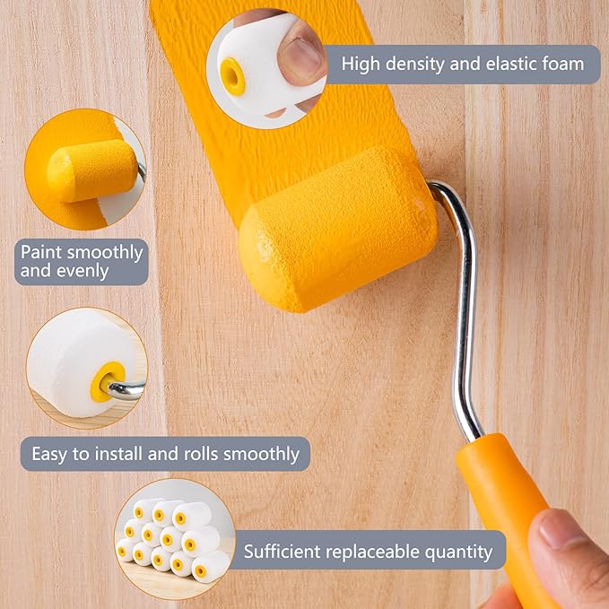 Mister Rui Foam Paint Roller, 20 Pack 2 Inch Foam Rollers, Small Foam Paint Roller Refills, Mini Paint Rollers 2 Inch, Mini Rollers for Painting Small and Hard to Reach Spaces
