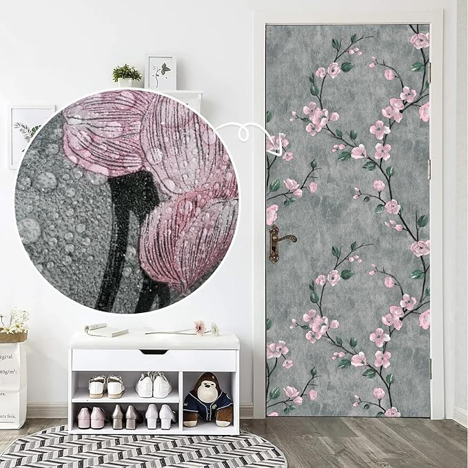 Floral Peel and Stick Wallpaper Flower Tree Contact Paper A Set of 17.5"x480" Self Adhesive Removable Modern Grey Wall Paper Decorative Wall Covering Countertop Vinyl Film Roll