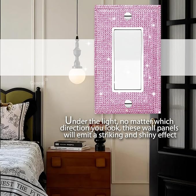 Silver Shiny Pink Rhinestones Wall Plates Light Switch Cover Plate Decorative Wall Plate Rhinestone Bling Light Switch Cover 1 Gang