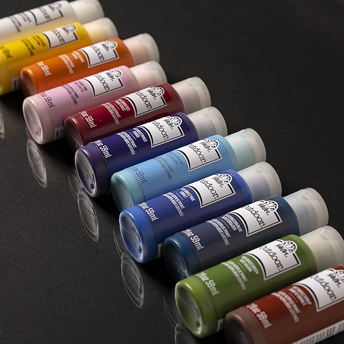 FolkArt Outdoor Gloss Acrylic Craft Paint Set Designed for Beginners and Artists, Non-Toxic Formula Perfect for Rock Designing, Twelve Bottles, 2 oz, 24 Fl Oz