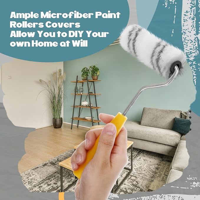 Leumoi 300 Pcs 4 Inch Mini Paint Roller Cover 1/2" Nap Small Microfiber Roller Covers Home Repair Tools House Household Supplies Kit (Gray, White)