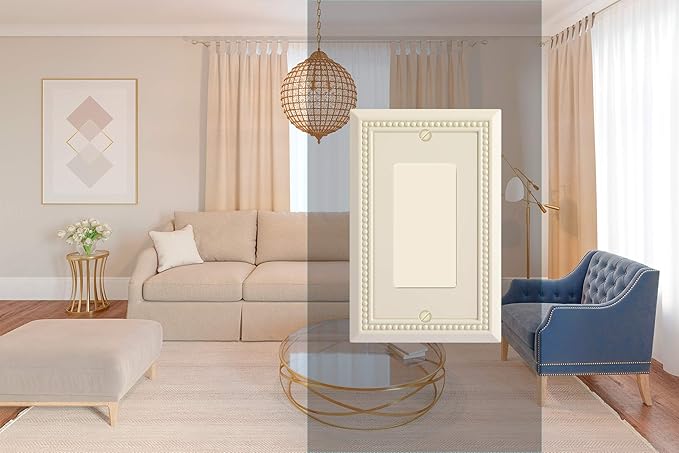 Henne Bery Sunken Pearls Heavy Duty Switch Plate/Wall Plate/Outlet Cover (Single Decorator 2PK, Light Almond)