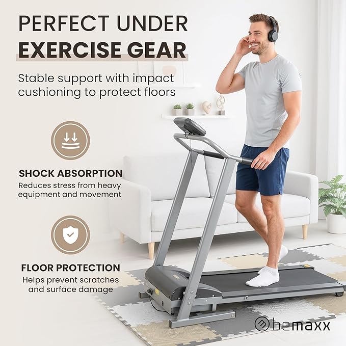 bemaxx Gym Mats Set - 18 pcs EVA Interlocking Foam Floor Tiles (12.6"x12.6"x0.4") 18sqft Protective Gym Flooring Sports Home Workout Exercise Mats Puzzle Garage Fitness Play-Room Pool Treadmill Bike