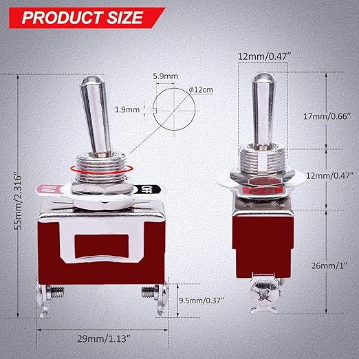 Taiss 2Pcs Toggle Switch 12V ON/Off 30A 2 pin 2 Position SPST Switch Waterproof Heavy Duty Toggle Switch with Waterproof Cap Ring Terminals for Boat Auto Car KN3C-101