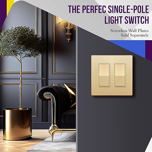 ENERLITES Elite Series Decorator Rocker Light Switch, 15A 120V/277V, Single Pole, Grounding Screw, Residential Grade, UL Listed, Wall Plates Included, 91150-GDWP-10PCS, Gold (10 Pack)