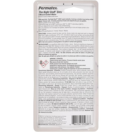 Permatex 25238 The Right Stuff 1 Minute Grey Gasket Maker, 3 oz
