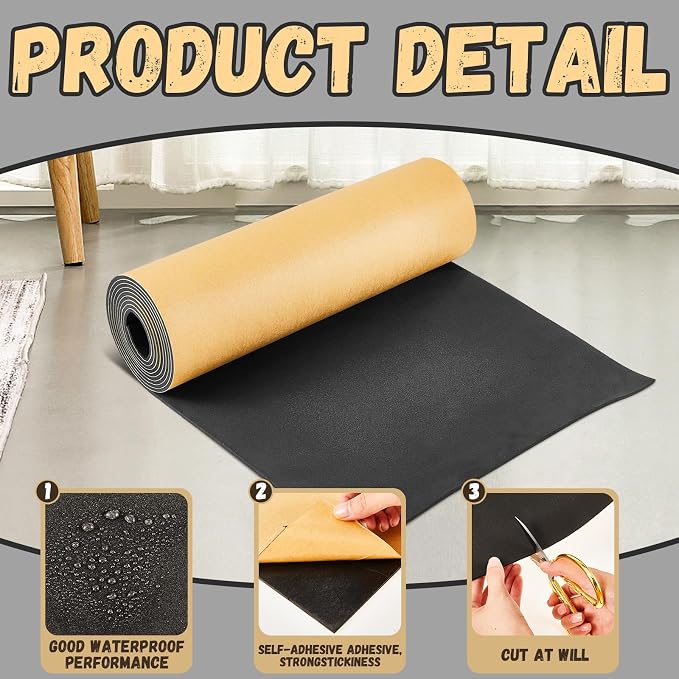 Pangda 1 Piece 78 x 12 x 1/8 Inch Extra Large Marine Foam Roll Closed Cell Rubber with Adhesive Insulation Sheets Lightweight Single Sided Tape Water Weather Resistant for Craft