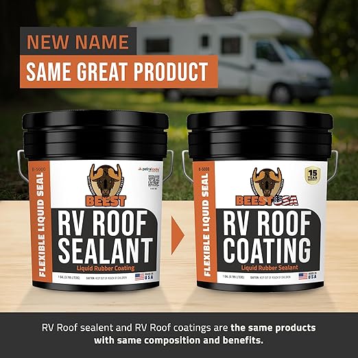 BEEST RV Roof Coating White, 1 Gallon Covers up to 50 sq ft (2 Coats), Solar Reflective & Waterproof Sealant| Elastomeric Leak Repair Coating, Liquid Rubber RV Roof Sealant for Trailers, Camper & More