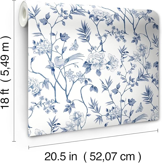 NuWallpaper Chinoiserie Garden Indigo Peel and Stick Wallpaper, NUS6363