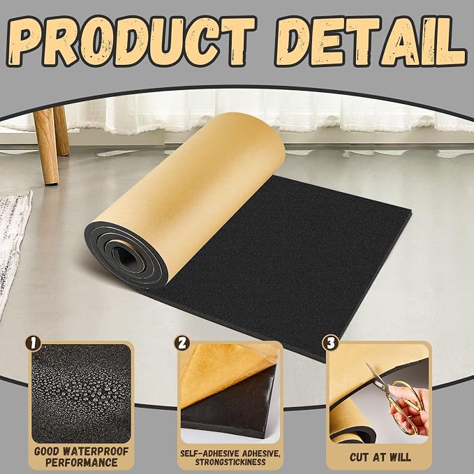 Pangda 2 Pieces 59 x 16 x 1/2 Inch Extra Large Marine Foam Roll Closed Cell Rubber with Adhesive Insulation Sheets Lightweight Single Sided Tape Water Weather Resistant for Craft