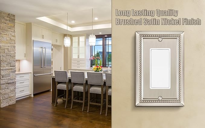 Henne Bery Sunken Pearls Heavy Duty Decorative Wall Plate Switch Plate Outlet Cover (Single Decorator, 2 Pack, Satin Nickel)