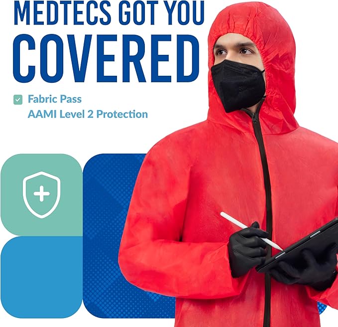 Medtecs Hazmat Suits - 6 Sizes Options - Disposable Coveralls Suit, Medical Protective Coverall PPE Hazmat Suits
