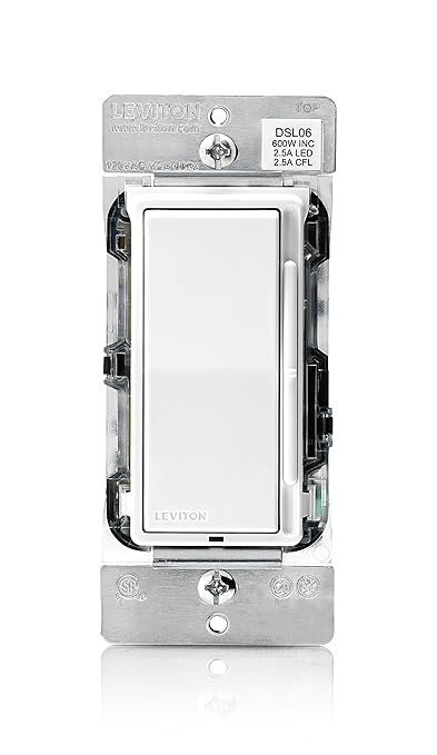 Leviton Decora Slide Dimmer Switch for Dimmable LED, Halogen and Incandescent Bulbs, DSL06-1LZ, White with Ivory and Light Almond Faceplates (Pack of 10)