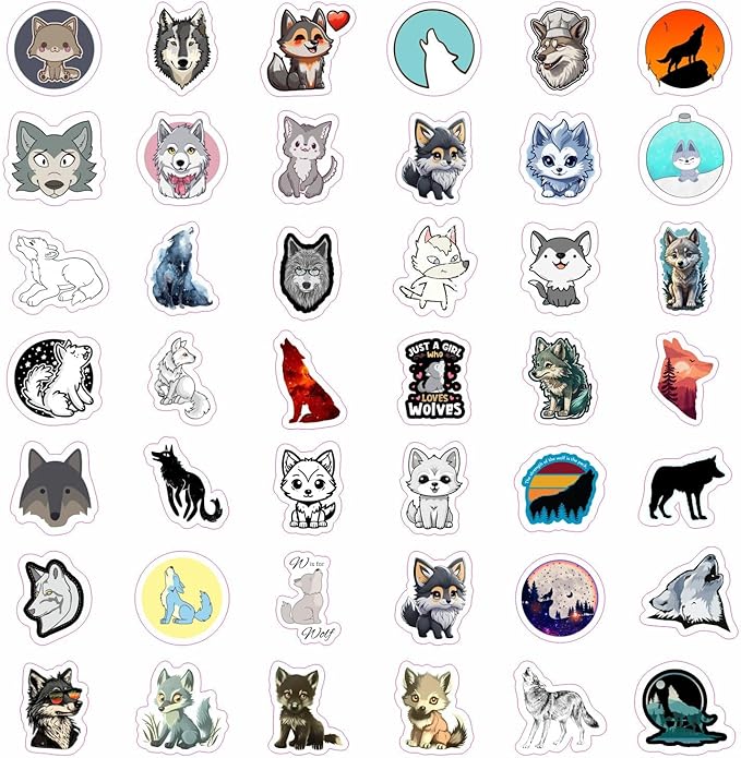 BulbaCraft Cute Wolf Stickers for Water Bottle and Laptop - Wolf Party Supplies & Decorations, Waterproof Vinyl Decals, Cute Animal and Wildlife Stickers, Gifts for Women & Men