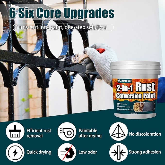 2-in-1 Rust Converter & Metal Primer, Black Paint for Metal, Rust Conversion Paint, Water-Based Rust Reformer, Heat & UV Resistant Anti Rust Coating for Automotive, Marine, Industrial Use (70.5 oz)