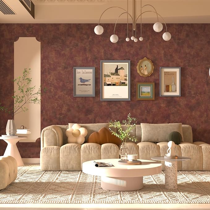 BAYYA Red Wallpaper Stick and Peel Metallic Copper/Gold Contact Paper Industrial Wall Paper 16"x118" Burgundy Wallpaper Thick Rust Vintage Concrete Vinyl Wrap Bedroom Bathroom Hallway Wall Covering