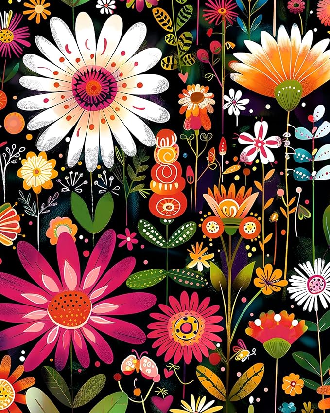 BOKEBEVE Floral Wallpaper Peel and Stick Boho Pink Colorful 17.5 x 118In | Removable Self Adhesive Renter Friendly Vintage Floral Wall Paper for Bedroom Bathroom Cabinet Drawer Feature Accent Wall