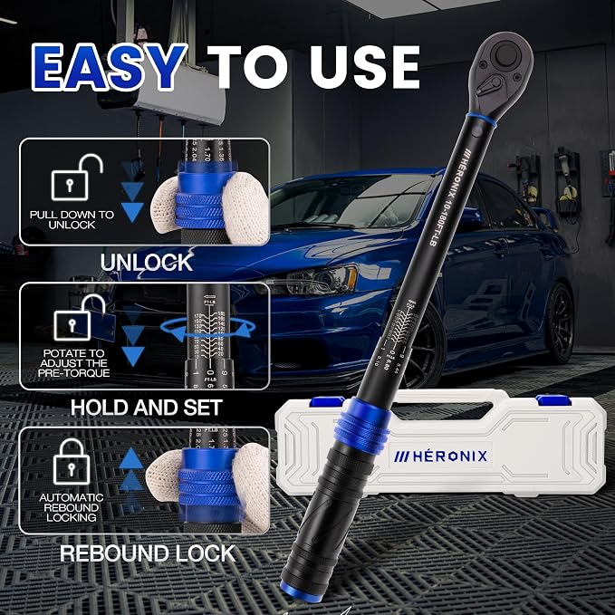 1/2 Inch Drive Click Torque Wrench, 10–180 Ft.Lb/13.6–244.0 Nm ±3% Accuracy, 72-Tooth Dual-Direction Ratchet, Adjustable Newton Meter Torque Wrenches for Motorcycle,Car & Bicycle Repair