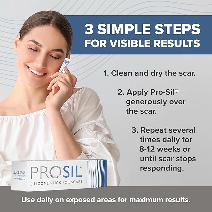 PROSIL Silicone Scar Stick 4.25 g – Medical Grade Silicone Scar Treatment for New & Old Scars – Mess Free, Glide On Scar Therapy Stick for Face & Body – Compact, Travel-Friendly Scar Care for Adults