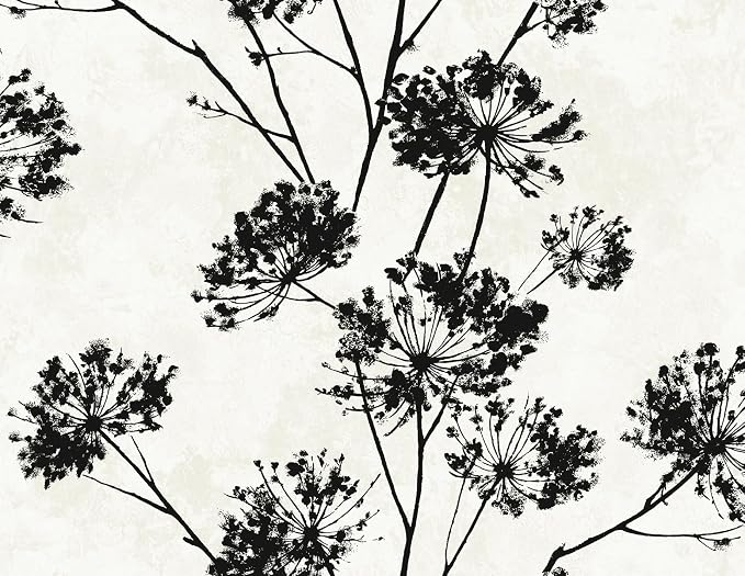 NextWall Harry & Grace Dandelion Floral Peel and Stick Wallpaper (Ebony)