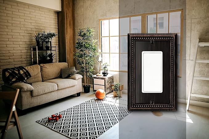 Henne Bery Sunken Pearls Heavy Duty Decorative Wall Plate Switch Plate Outlet Cover (Single Decorator, 3 Pack, Aged Bronze)