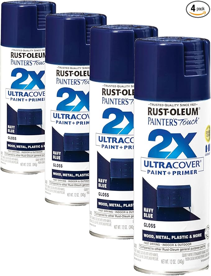 Rust-Oleum 334041 Painter's Touch 2X Ultra Cover Spray Paint, 12 oz, Gloss Navy Blue (Pack of 4)