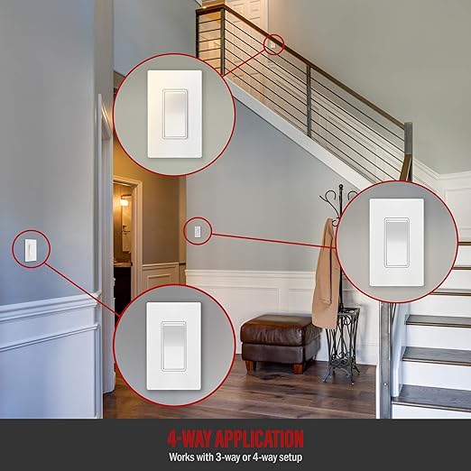 ENERLITES 4-Way Decorator Light Switch, Four Way Rocker Switch, Gloss Finish, Ground Wire Lead Attached, Residential/Commercial Grade, 15A 120V/277V, UL Listed, 94150-W-5PCS, White, 5 Pack
