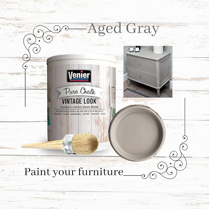 Chalk Pure Paint - for Furniture, Crafts, Home Decor - All-in-One – DIY – Eco-Friendly (Vintage [Aged Gray]), (33.81 oz)