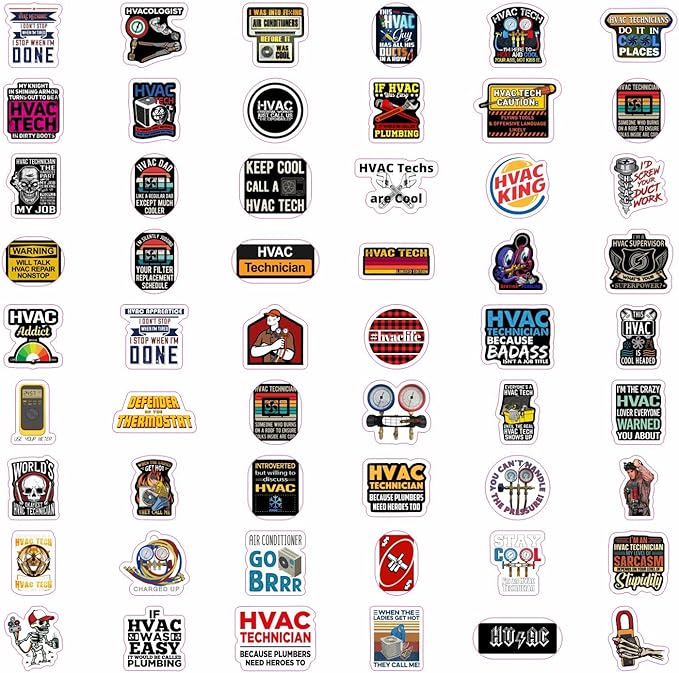 BulbaCraft 100Pcs Funny HVAC Stickers and Decals for Hard Hat — Gifts for HVAC Technicians, Environmental Control Systems, Gifts for Women & Men