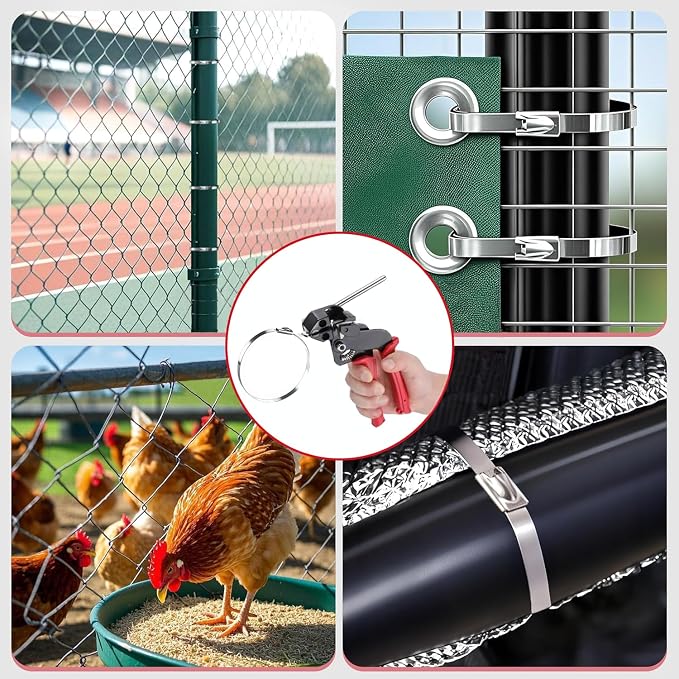300PCS Metal Zip Ties Gun Kit, Silver 7.8"/9.8"/11.8" Self-Locking 304 Stainless Steel Zip Ties, Heavy Duty Cable Tie Fastening Cutting Release Tool Set for Outdoor Fence, Exhaust Pipe and Farm Use.