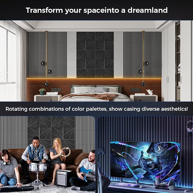 BSHEAD 6 Pack 2-Layer Fold Soundproof Wall Panels, 24 x 12 x 0.43 in Large Sound Proof Foam Panels for Walls, 0.9lb/ft³ High Density, 3D Acoustic Panels,Artistic Noise Dampening Panels Black&White