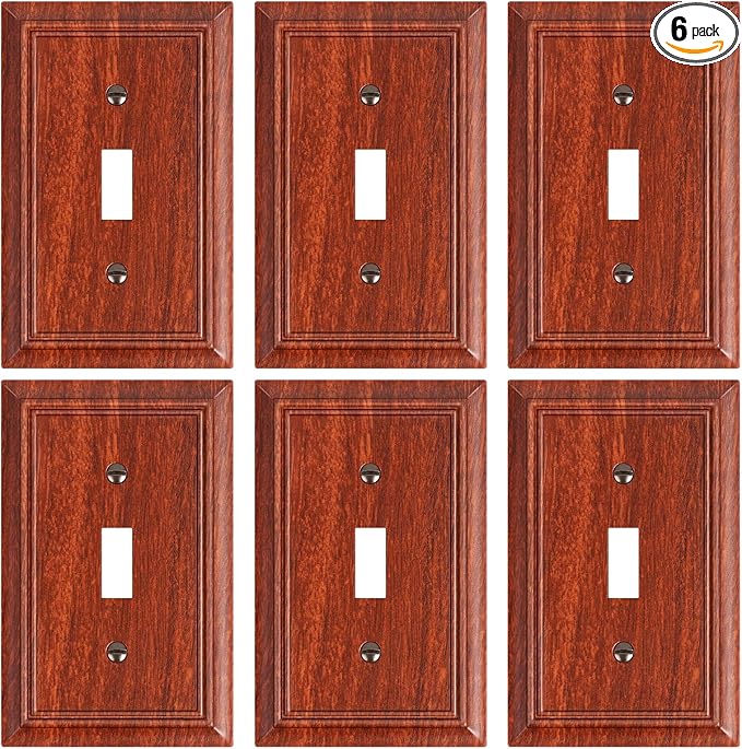 6-Pack Single Toggle Light Switch Cover Plate, Durable Natural Bamboo Fiber Decorative Switch Plate Covers, Wood Grain 1 Gang Wall Plate, Corrosion Resistant