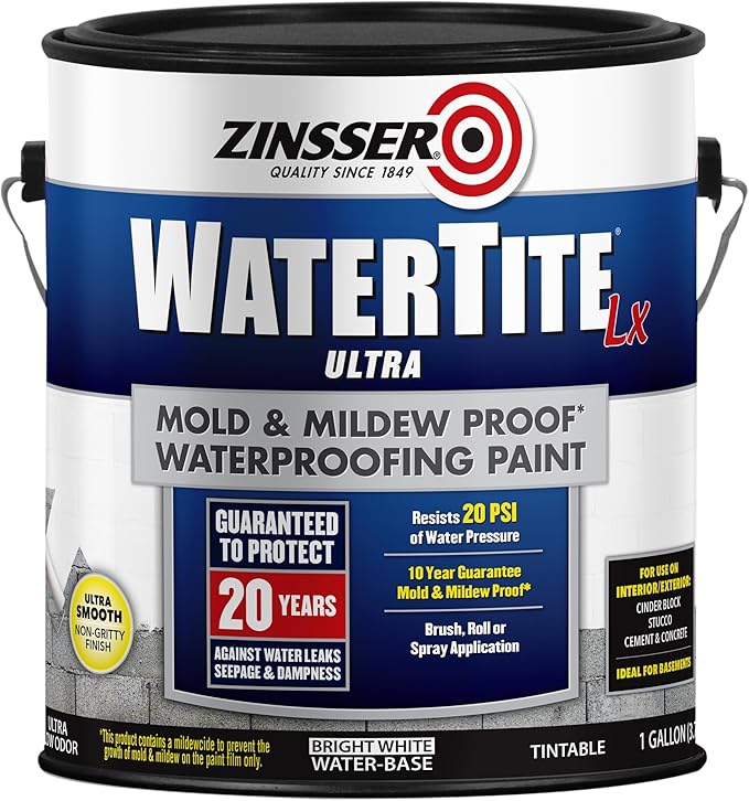 1 gal Zinsser 270267 White WaterTite-LX Mold & Mildew-Proof Waterproofing Paint