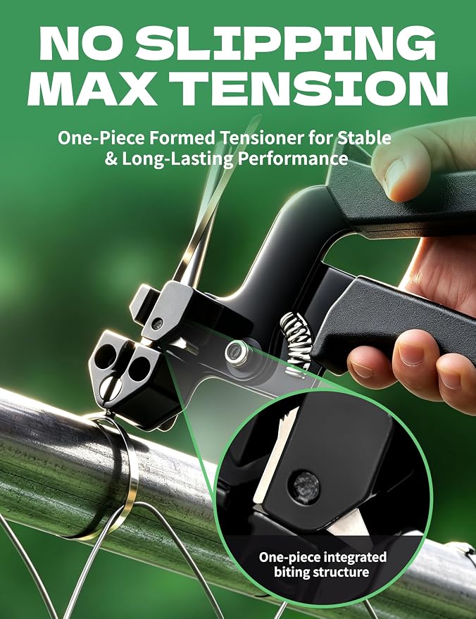 Sinlon Stainless Steel Cable Tie Gun Kit with 150Pcs Metal Zip Ties, Heavy Duty Wire Fence Tensioner and Fastener Repair Tool for Chain Link, Garden Mesh and Farm Cages