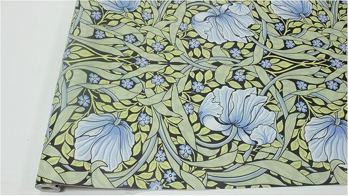 HAOKHOME Vintage Wallpaper Peel and Stick Floral Vine Green/Blue/Black Wall Murals Home Kitchen Bedroom Decor by William Morris 17.3in x 9.8ft