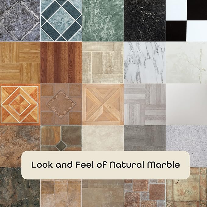 Tivoli Self Adhesive Vinyl Floor Tiles, 45 Tiles - 12" x 12", Marble Blocks - Peel & Stick, DIY Flooring for Kitchen, Dining Room, Bedrooms, Basements & Bathrooms by Achim Home Decor