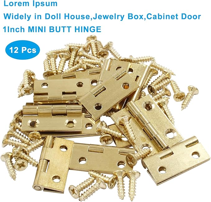 12Pcs Solid Brass Mini Hinges, 1 Inch Mini Solid Brass Butt Hinges, Small Folding Brushed Gold Interior Door Hinges