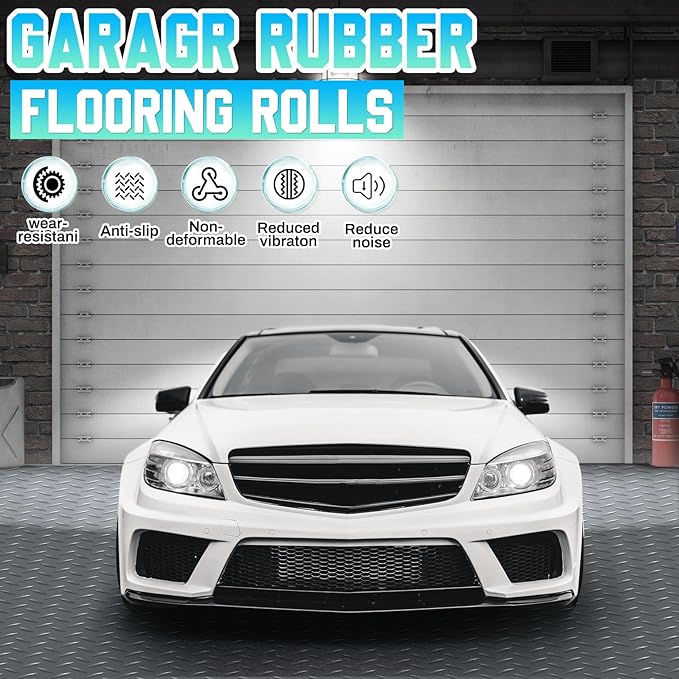 Breling 16 in x 10 ft Rubber Diamond Plate Rolls Garage Floor Mat for Under Car, Heavy Duty Flooring Rug for Trailers Garage, PVC Water/Stain Outside Stall Resistant Parking Rv Tool(Grey)
