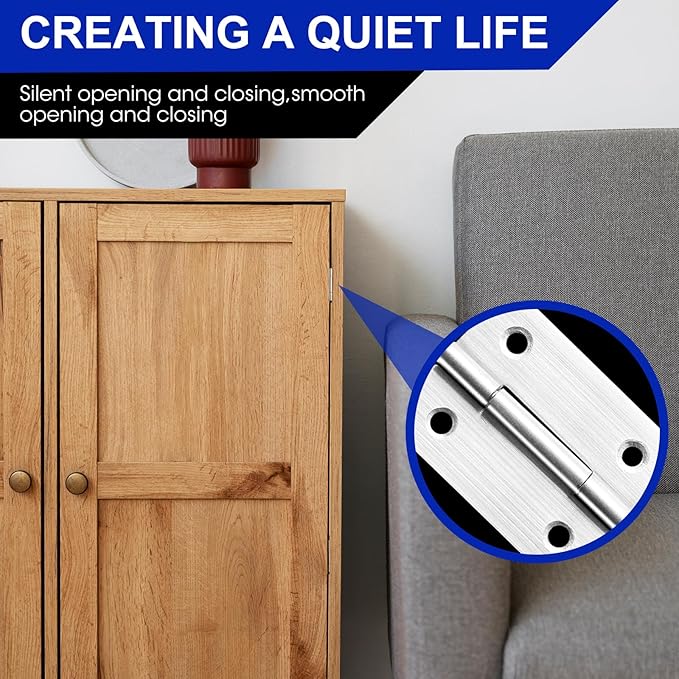 12 PCS 2 inches Door Hinge Cabinet Door Hinges Stainless Steel Butt Hinges Home Furniture Hinges Bisagras for Door, Window, Case Lid, Wooden Box Chest with 72 Mounting Screws, Silver