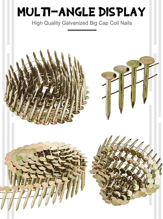 3600 Count Coil Roofing Nails 1in 1-1/4in 15 Degree Coil Roofing Nails Galvanized Stainless Steel Siding Nails with Smooth Ring Shank for Roof Lathing Sheathing Material(1-1/4 -inch x .120 Inch)