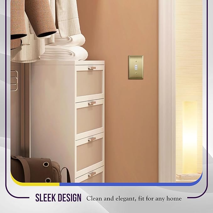 ENERLITES Toggle Light Switch Metal Wall Plate, Stainless Steel Switch Cover, Corrosion Resistant, Size 1-Gang 4.50" x 2.76", Stainless Steel 201, 7711-BB, Brushed Brass, Gold
