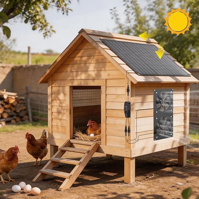 FlexSolar 12W Solar Panel Powered Fan Kit, Dual Waterproof IP65 Fans, 2500RPM High Speed, Solar Exhaust/Intake Fan for Chicken Coop, Greenhouse, Dog House, Pet House, Outdoor Shed Ventilation