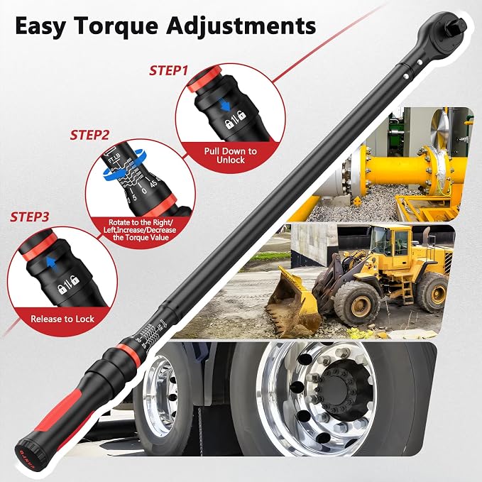 VANPO Torque Wrench 3/4-Inch Drive 100-650 Ft-Lb for Truck, ±3% Accuracy | Click Style, Quick-Release Ratchet Head, Heavy Duty for Heavy Equipment & Industrial, 40 CR, TPR+ABS Handle, 45-Tooth
